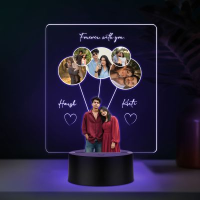 Personalized Couple LED Photo Lamp, Forever with You Custom Acrylic Night Light with Multiple Photos with Color Changing Base